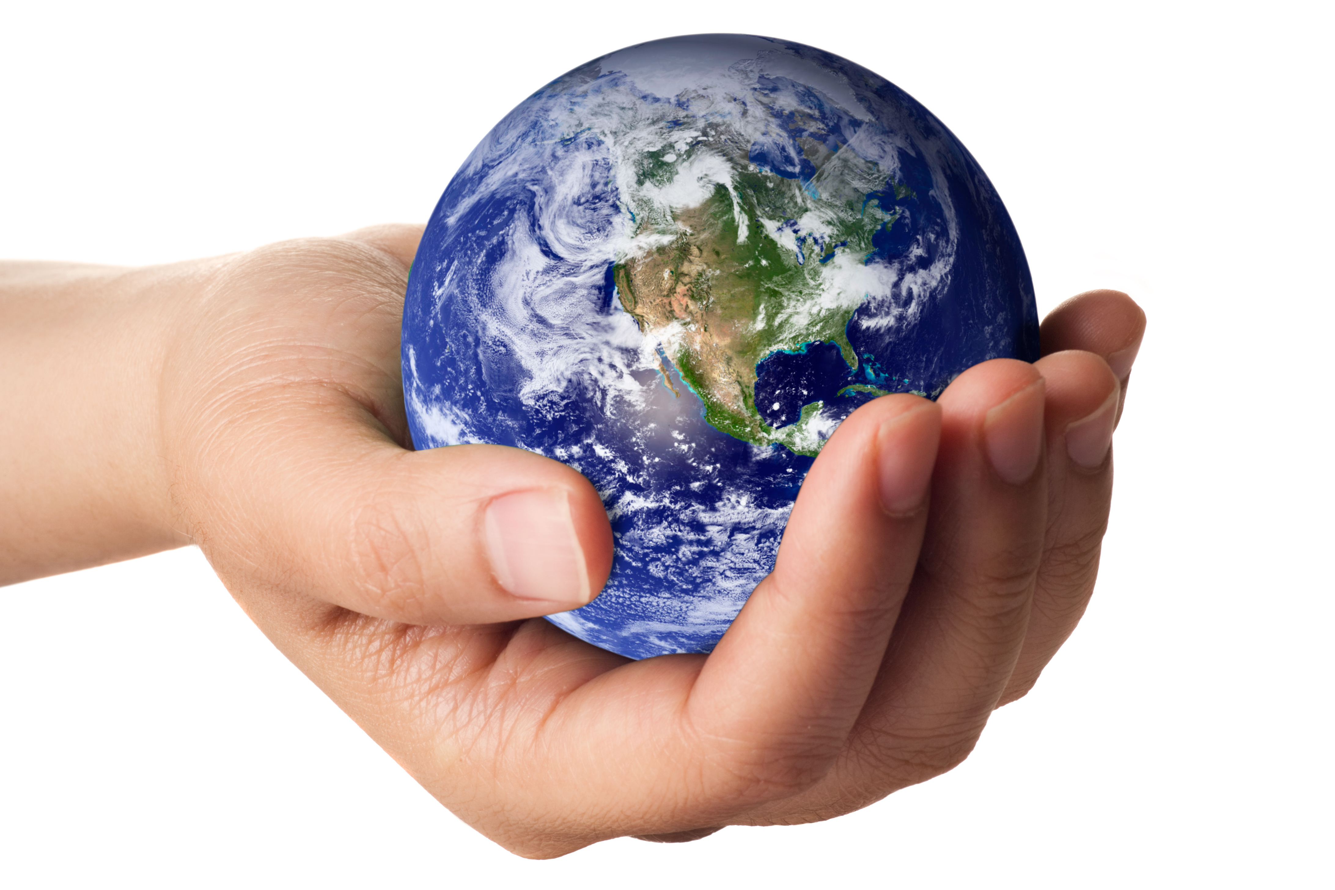 "A hand holding the earth showing north america, isolated on white.  Earth image courtesy of NASA http://visibleearth.nasa.gov/"